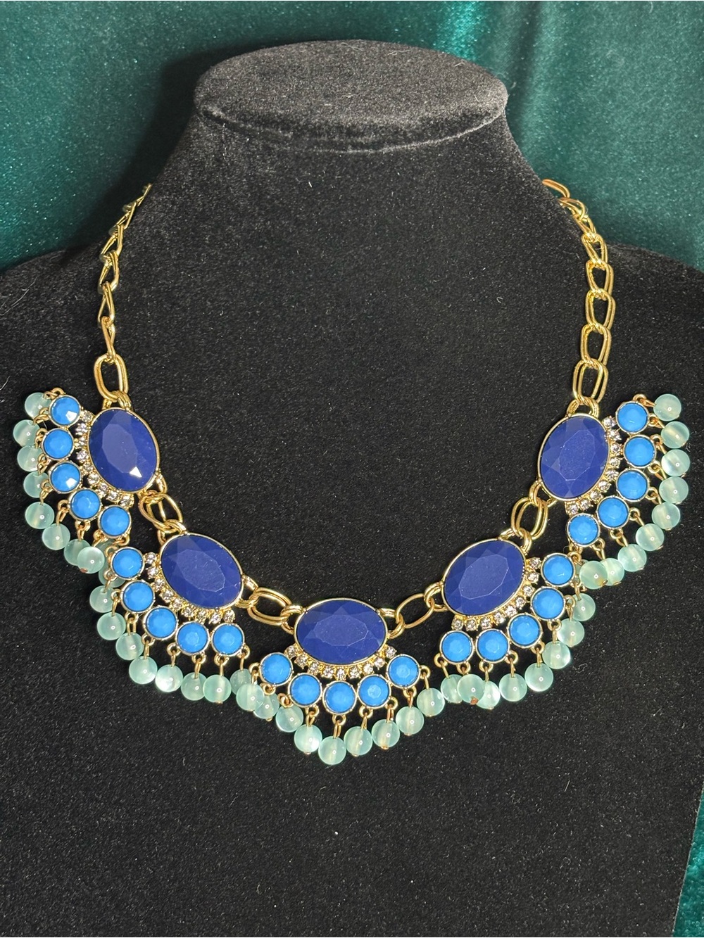 Statement Blue and light blue Gold-Tone Bib Necklace